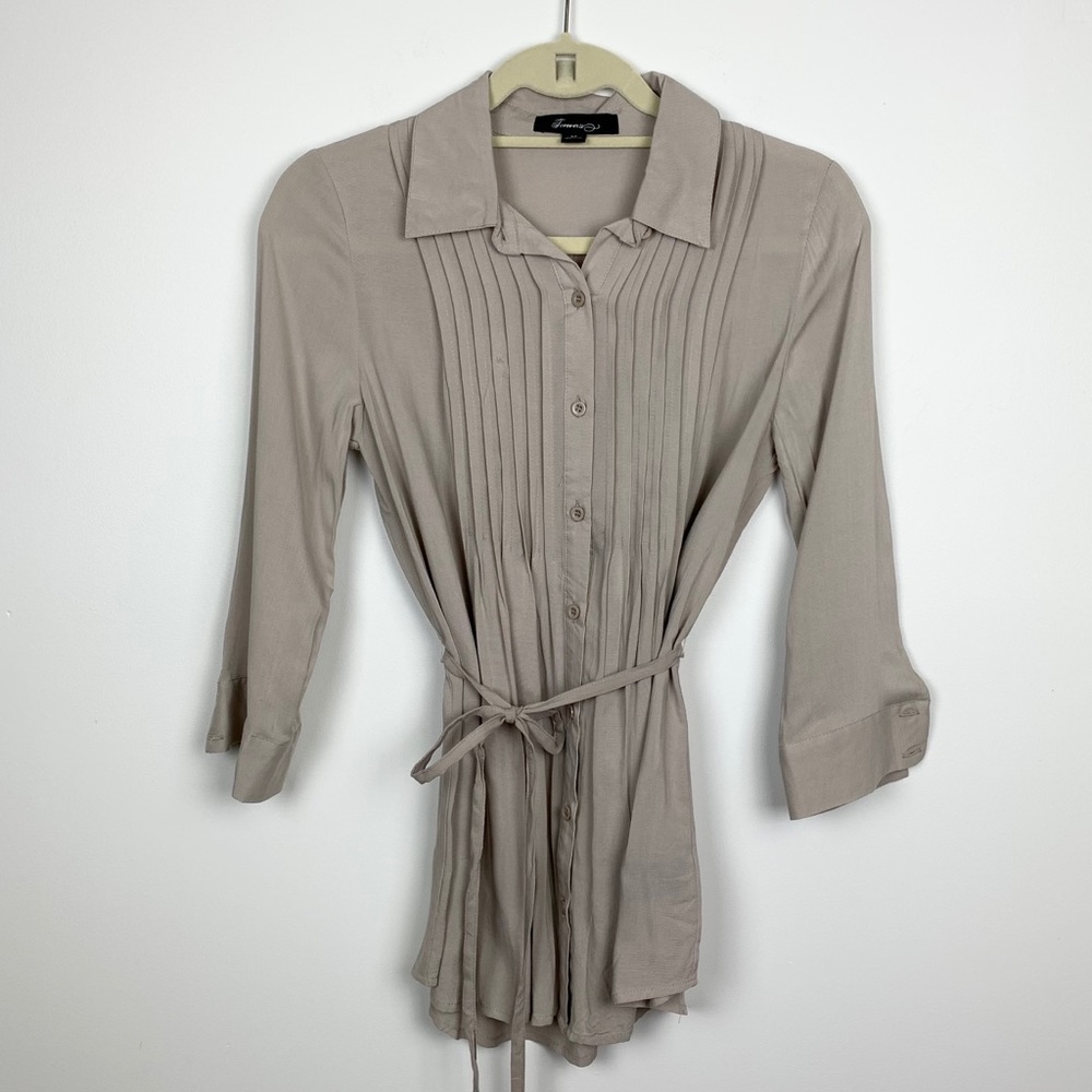 Forever 21 Pleated Tie Waist Button Down Blouse
